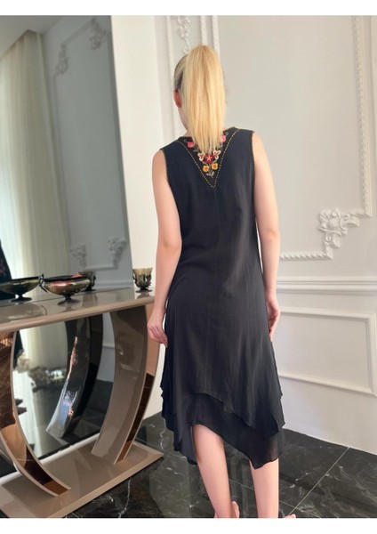 Kadın Organik Pamuk Kolsuz Uzun Otantik Elbise