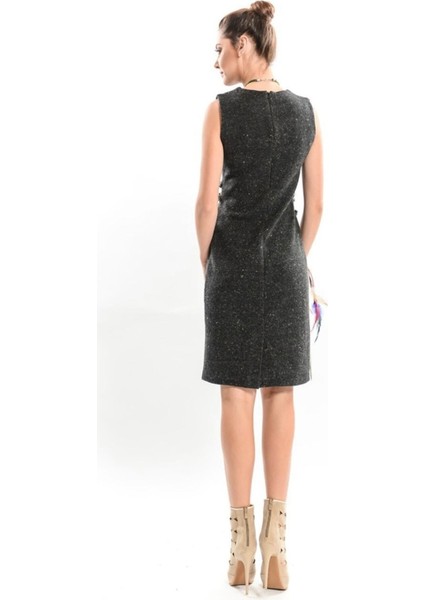 Safran Siyah Otantik Püsküllü Kolsuz Tweet Elbise fırsatları