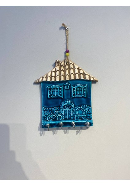 El Yapımı Seramik Ev Şeklinde Anahtarlık Askısı – 20X18 cm Nazar Boncuklu Dekoratif Duvar Süsü modelleri