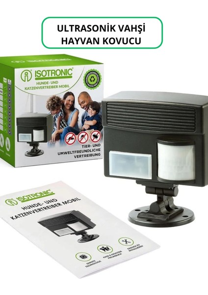 Hareket Sensörlü Çoklu Frekanslı Vahşi Hayvan Kovucu – Ultrasonik, Pil Veya Adaptör