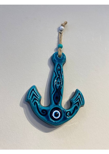El Yapımı Seramik Çapa Duvar Süsü – 14X11 cm Nazar Boncuklu Marin Temalı Askılı Dekoratif Obje fırsatları