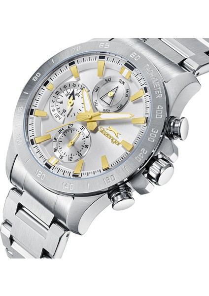 SL.09.2482.2.04 Erkek Kol Saati | Sarı Detaylı 44 mm Çelik Güç ve Fonksiyonellik