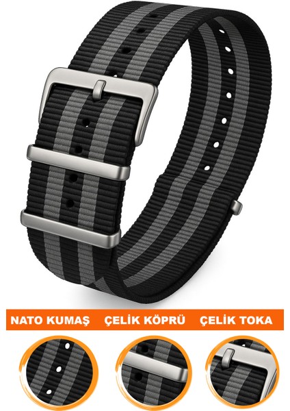 18MM-20MM-22MM-24MM Saatlerle Uyumlu Nato Kumaş Tekstil Saat Kordonu Kayışı Nato-Model-21