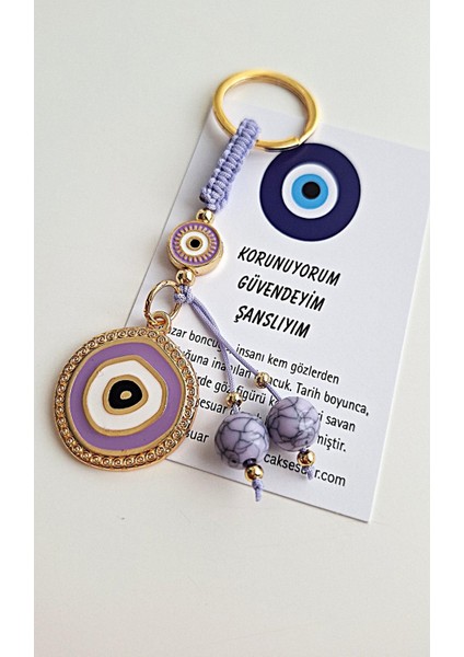 Hediyelik Nazar Boncuklu Modern Anahtarlık - Mor 10,5 cm