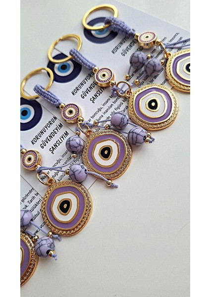 Hediyelik Nazar Boncuklu Modern Anahtarlık - Mor 10,5 cm modelleri