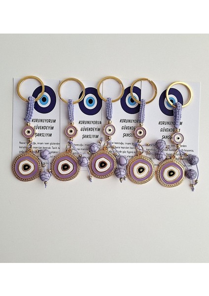 Hediyelik Nazar Boncuklu Modern Anahtarlık - Mor 10,5 cm fırsatları