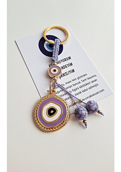 Hediyelik Nazar Boncuklu Modern Anahtarlık - Mor 10,5 cm indirimleri