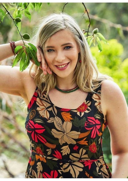 Kadın Çiçek Desenli Asimetrik Kesim Kırmızı Elbise fırsatları