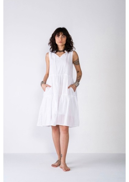 Kolsuz Çizgili Elbise %100 Organik