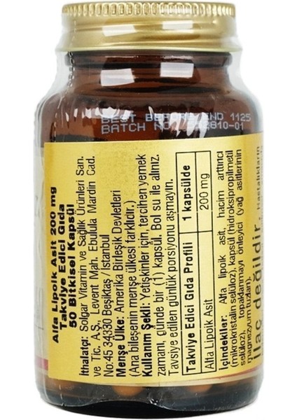 Alpha Lıpoıc Acıd 200 Mg 50 Kapsül fiyatları