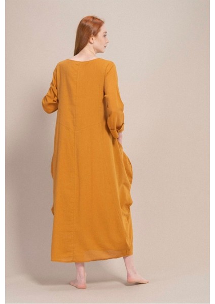 Hardal Uzun Kollu Volanlı Elbise modelleri