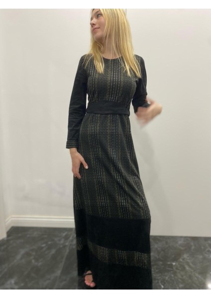 Kadın Uzun Kollu Nubuk Kadife Uzun Elbise modelleri