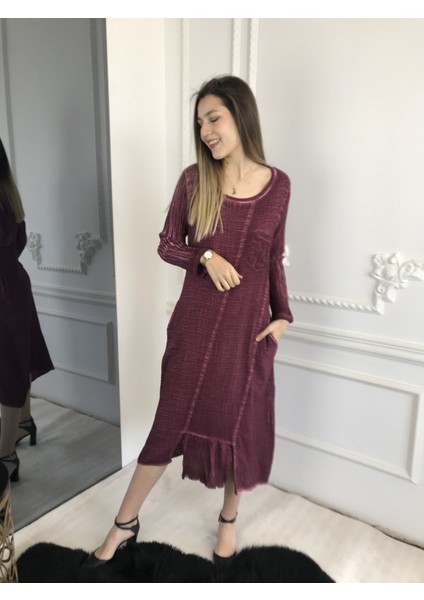 Kadın Kırmızı Uzun Kollu Antik Dokuma Elbise fiyatları