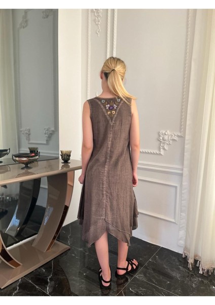 Kadın Organik Pamuk Kolsuz Uzun Otantik Elbise
