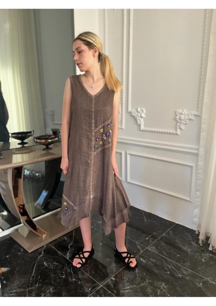 Kadın Organik Pamuk Kolsuz Uzun Otantik Elbise modelleri