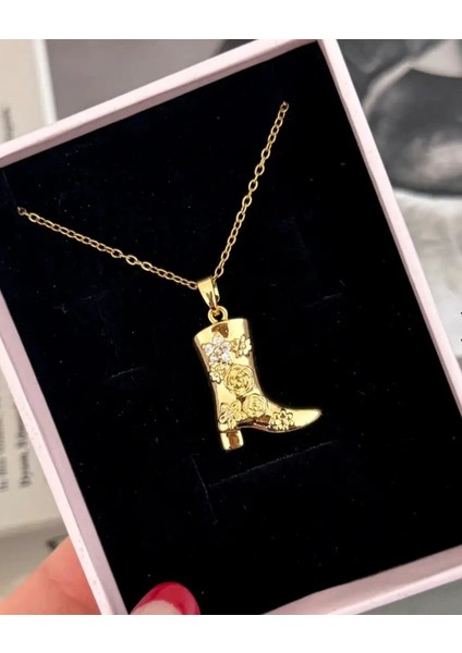 Kovboy Çizme Detaylı Çelik Gold Kolye fiyatları