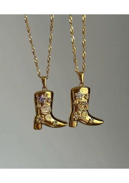 Kovboy Çizme Detaylı Çelik Gold Kolye modelleri