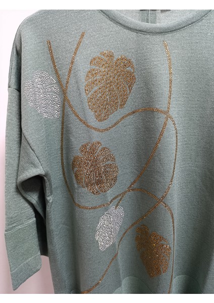 Büyük Beden Simli Örme Taş Işlemeli Truvakar Kol 42-44-46-48 Bedenlere 70 cm Boy Merserize Bluz fiyatları