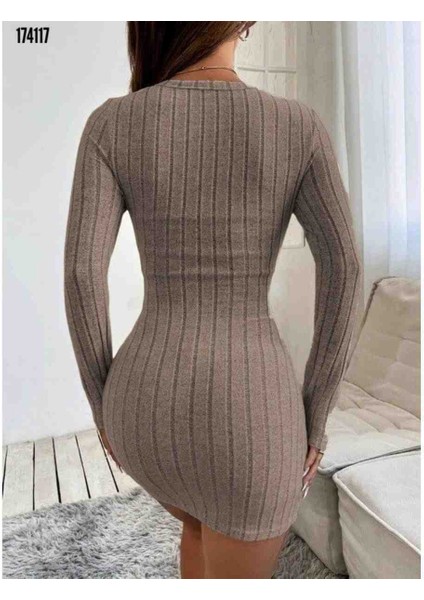 Kadın Uzun Kollu Bisiklet Yaka Şardonlu Kalın Fitilli Kaşkorse Mini Boy Elbise, Kırmızı Gül Figürlü Kolye Hediye fırsatları