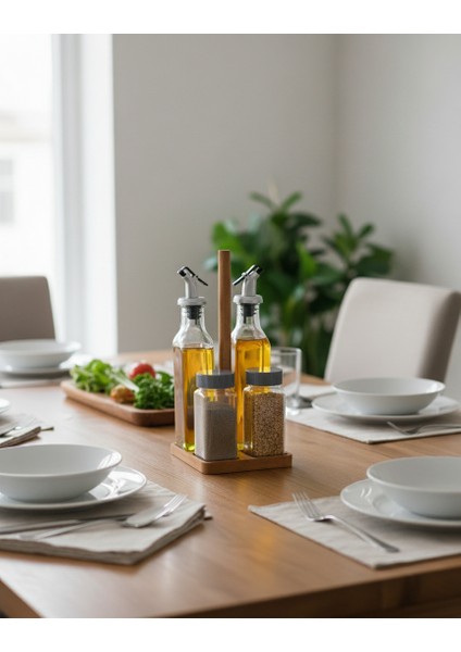 4'lü Cam Zeytinyağlık & Sirkelik & Baharatlık & Tuzluk Seti – Ahşap Standlı, Şık Tasarım (250ML) Yağlık - Yağdanlık fiyatları
