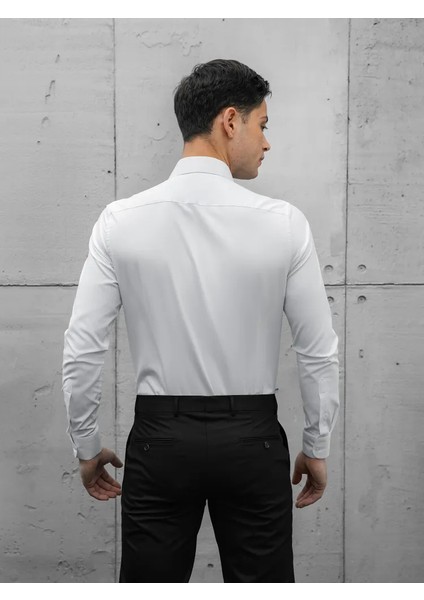 Slim Fit Uzun Kollu Kolay Ütü Teri Emen Nefes Alan Doku Kravatlık Siyah Erkek Gömlek fiyatları