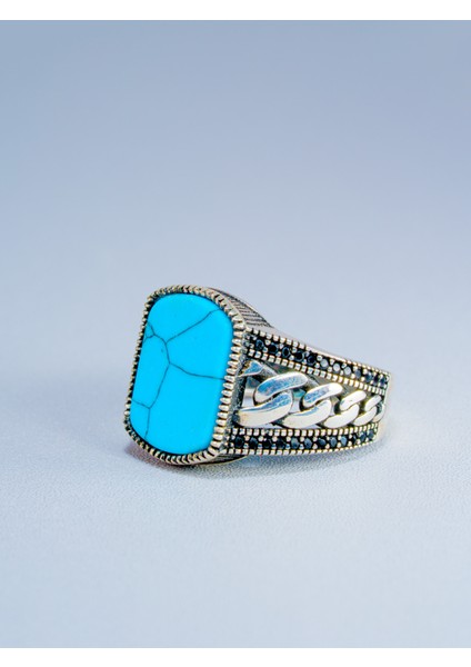 Parlak Doğal Turkuaz Taşlı 925 Ayar Gümüş Erkek Yüzük – Türk El Yapımı modelleri