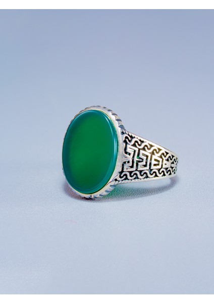 El Yapımı 925 Ayar Gümüş Yüzük – Doğal Yeşil Akik Taşlı, Şık Hediye Seçeneği fiyatları