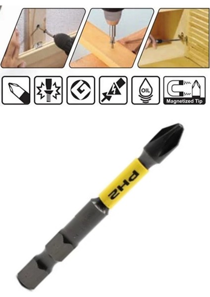 2 Adet - Ph2 - 50 mm Torsiyon Bits Uç- Matkap Şarjlı Vidalama Bits Aparatı
