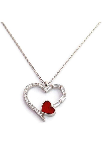 925 Ayar Gümüş Kırmızı Yakut Taş Kalpli Kadın Gümüş Kolye fiyatları