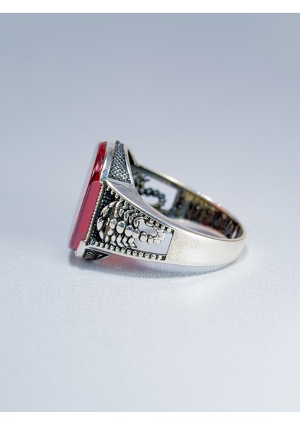 925 Ayar Gümüş Kırmızı Ak'k Taşlı Erkek Yüzük - Şık Hediye Seçeneği modelleri