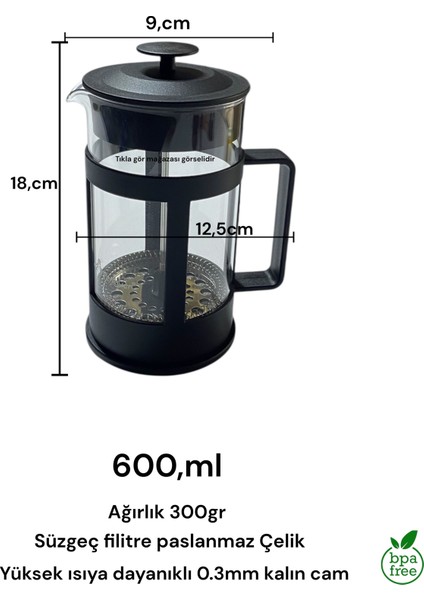 French Press Süzgeçli Kahve Çay Evde Barista Kalitesi Bitki Çay Pressi 600ML fırsatları