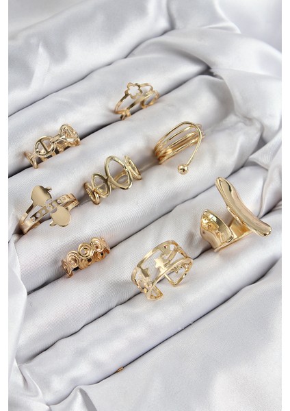 Pirinç Sarmal ve Yıldız Model Gold Renk Kadın Yüzük Kombin Set - TJ-BYK3813