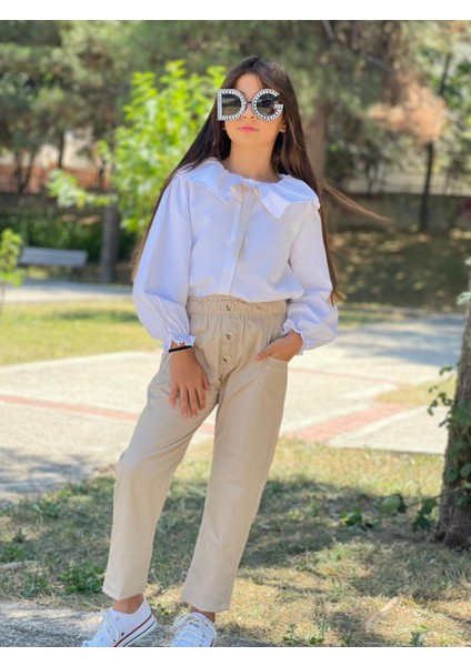 Kız Çocuk Fiyonk Bağlama Detaylı Ikili Takım - Gömlek - Pantolon
