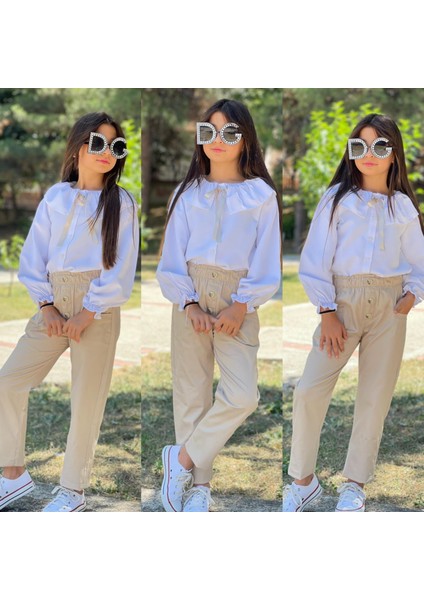 Kız Çocuk Fiyonk Bağlama Detaylı Ikili Takım - Gömlek - Pantolon fiyatları