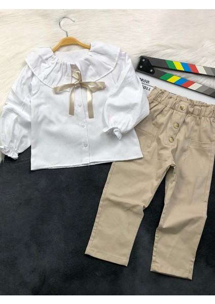 Kız Çocuk Fiyonk Bağlama Detaylı Ikili Takım - Gömlek - Pantolon modelleri