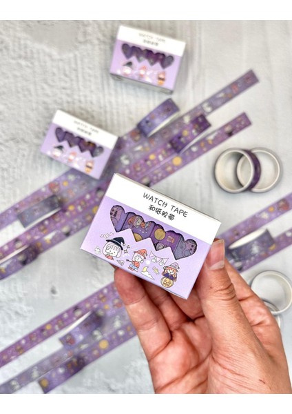 Sevimli Cadılar 4'lü Washi Bant Set Mor /washi Tape/masking Tape/desenli Bant