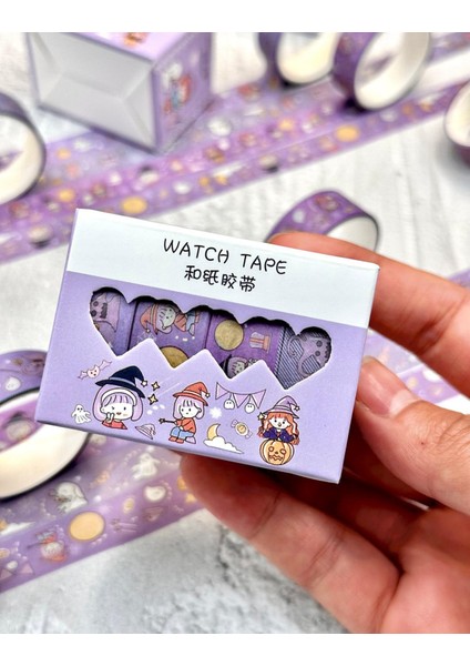 Sevimli Cadılar 4'lü Washi Bant Set Mor /washi Tape/masking Tape/desenli Bant indirimleri
