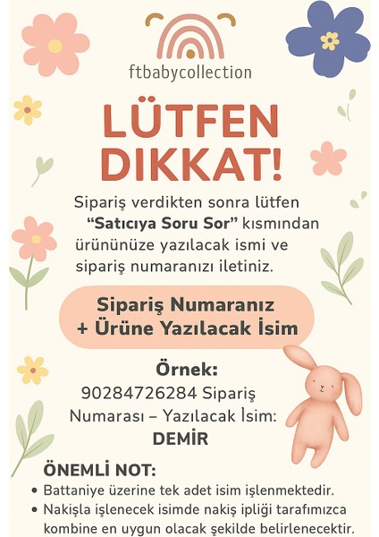 Ftbabycollection %100 Pamuk 4 Katlı Müslin Kişiselleştirilebilir Isim Nakışlı Bebek BATTANIYESI 100X110 CM fırsatları