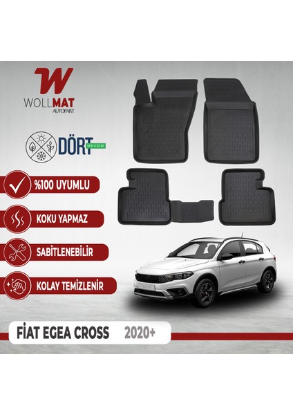 Fiat Egea Cross 2015-2025 Arası Uyumlu 3D Havuzlu Paspas Seti
