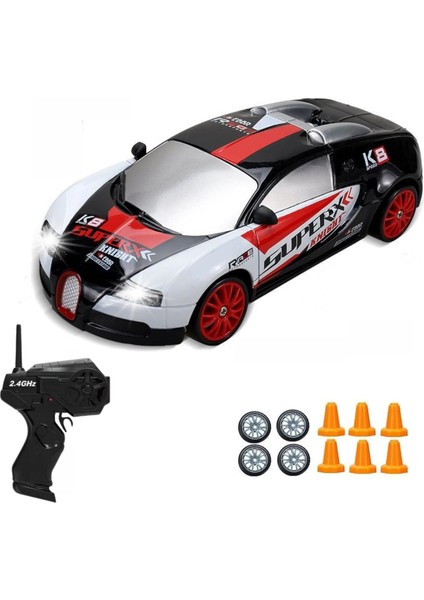 Ölçek Oyuncak 4x4 Uzaktan Kumandalı 20 Km/h Hız Drift Için Üretilmiş Şarjlı Araba Rc Yarış Arabası Full Fonksiyon Parkur Dubaları ve Drift Tekerleri 500 Mah Batarya (Siyah Spor)