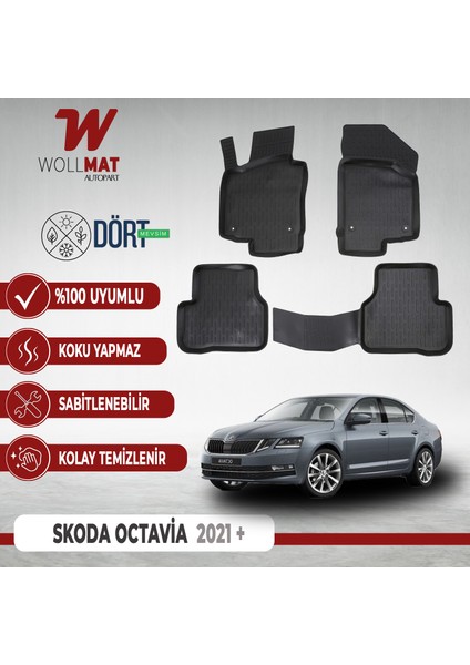 Skoda Octavia Paspas 2021 Sonrası Uyumlu 3D Havuzlu Paspas Seti