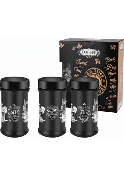 3’lü Siyah Şık Cam Kavanoz Seti – Çay, Kahve, Şeker ve Baharatlık Saklama Kabı 600 cc modelleri