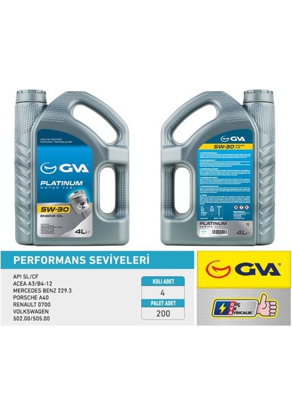 9920122 - Motor Yağı 5W30 4 Lt Platınum Tam Sentetik Apı Sl/cf