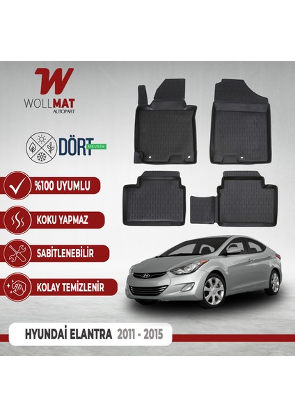 Hyundai Elantra Paspas 2011 2015 Arası Uyumlu 3D Havuzlu Paspas Seti