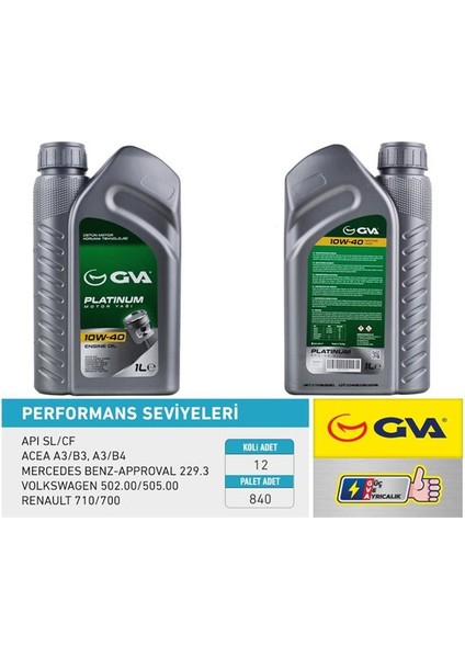 9920320 - Motor Yağı 10W40 1 Lt Platınum Yarı Sentetik Apı Sl/cf