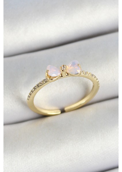 Pirinç Fiyonk Figürlü Zirkon Taşlı Gold Renk Ayarlanabilir Kadın Yüzük - TJ-BYK3772