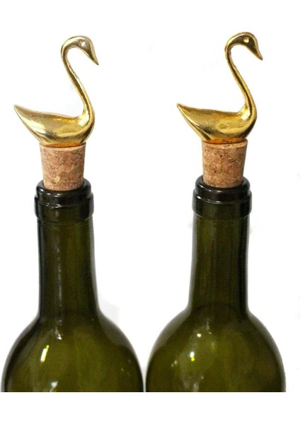 Altın Kuğu Figürlü 2 Adet Mantar Tıpa - Şarap Yağdanlık Şişe