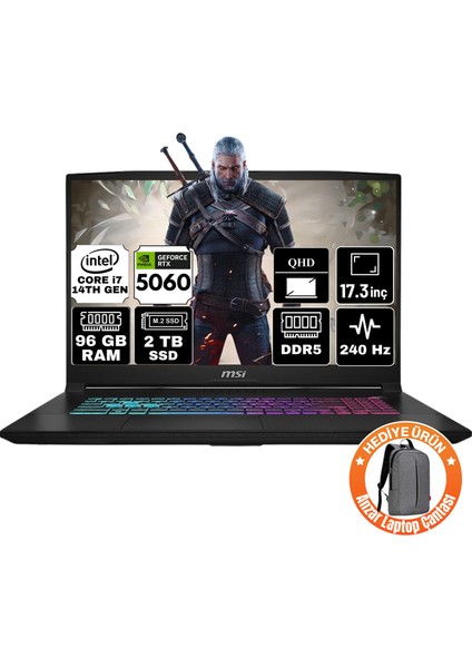 Msı Katana 17 Hx ıntel Core I7 14650HX 96GB 2tb SSD RTX5060 8gb Windows 11 Pro 17.3" Qhd 240Hz Taşınabilir Bilgisayar B14WFK-216XTR-A81
