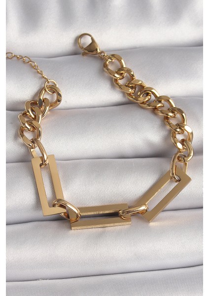 316L Çelik Gold Renk 2'li Zincir Model Kadın Bileklik - TJ-BB6731