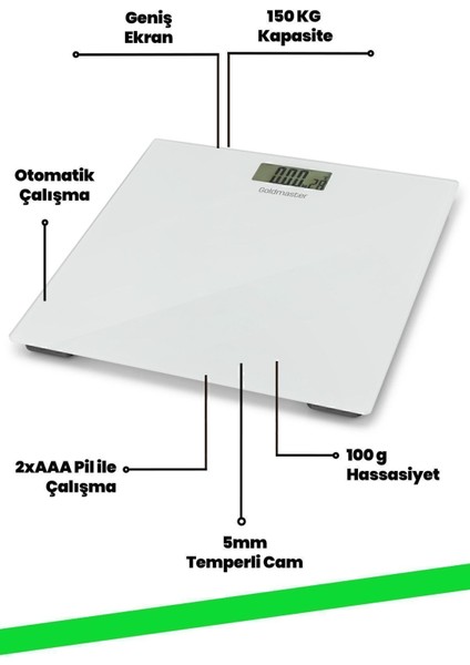 Dijital Geniş Ekranlı Cam Banyo Baskülü, Beyaz, 6 mm Temperli Cam modelleri